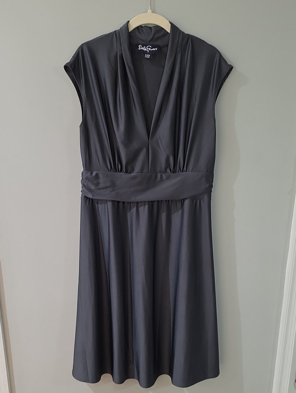Lesley Evers Betsey Charcoal Faux-Wrap Midi Dress